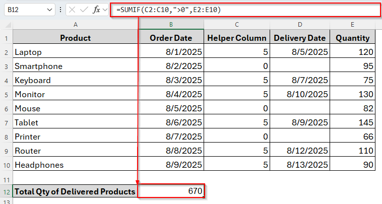 Applying Helper Column with TRIM Function to Sum If Not Blank Cells