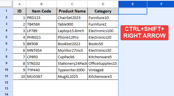 Using Keyboard Shortcut to Hide Unused Cells