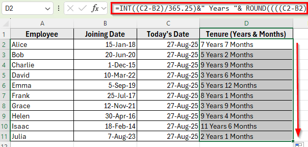 Combining INT and ROUND Functions to Calculate Tenure