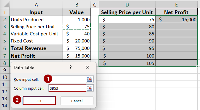 Using Data Table for Sensitivity Analysis
