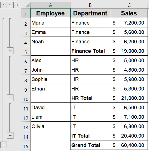Organize Rows by Cell Value Using the Data Tab