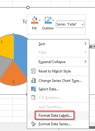 Make a Pie Chart Using the Insert Function with PivotTable in Excel for One Column of Data