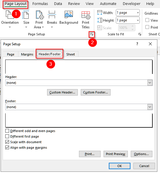 Use Page Setup to Remove the Header And Footer in Excel