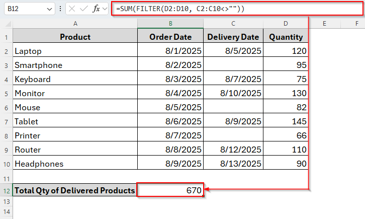 Alternative Functions to Sum Only Not Blank Cells in Excel