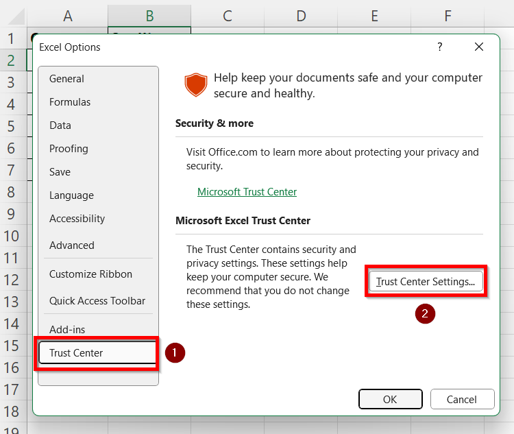 Check the Macro Security Settings