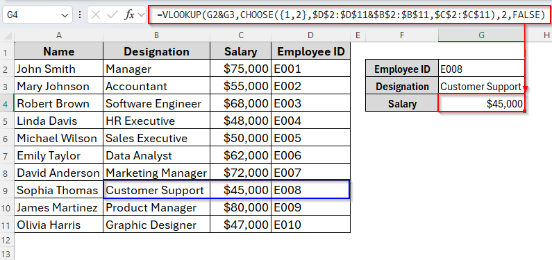 Using VLOOKUP with CHOOSE Function for Two Criteria