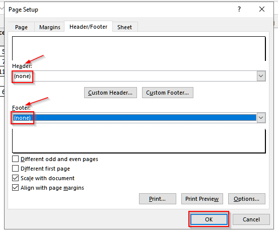 Use Page Setup to Remove the Header And Footer in Excel