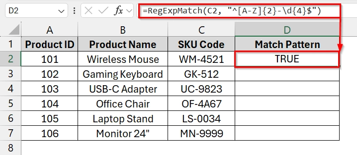 Applying RegExpMatch (Custom VBA) Function to Match a Pattern with ReGeX in Excel