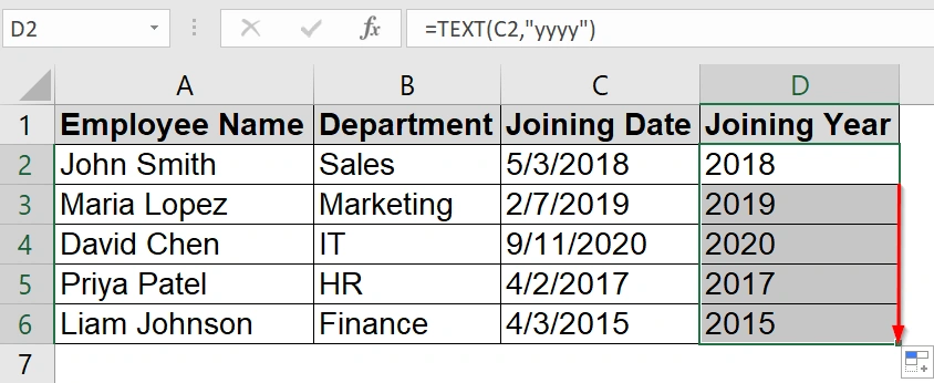 Use of TEXT Function TO Extract Year from Date in Excel