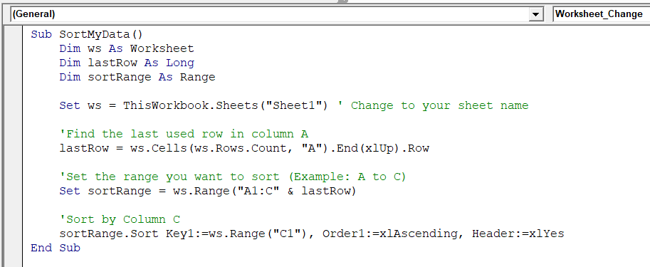 Sort a Dynamic Range Automatically
