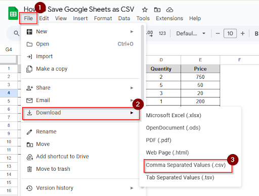 Download as CSV from Google Sheets