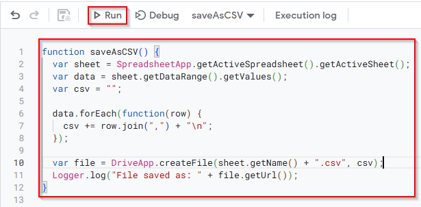 Export as CSV Using Google Apps Script