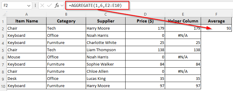 Avoid Zeros in Average Applying the IF and AGGREGATE Functions