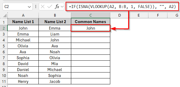 VLOOKUP Function to Return Common Matches