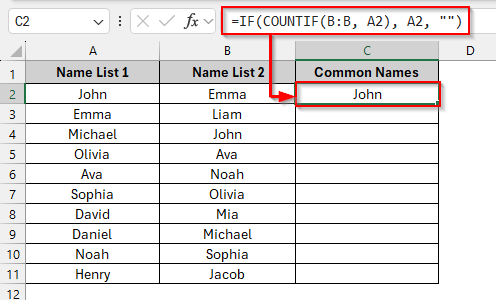 Combine IF & COUNTIF Functions to Return Common Values