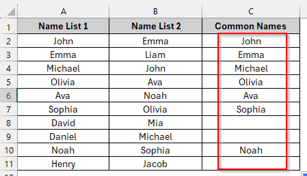 Combine IF & COUNTIF Functions to Return Common Values
