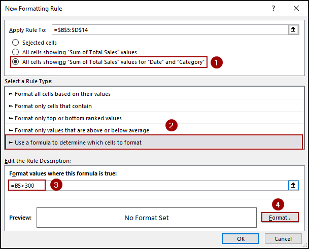 Applying New Rule from Conditional Formatting