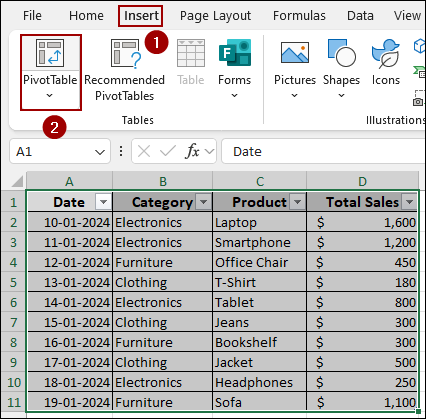 Using Pivot Table Formatting Icon