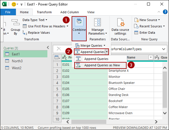 Applying Append Queries Feature from Power Query