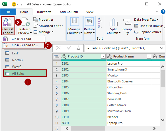 Applying Append Queries Feature from Power Query