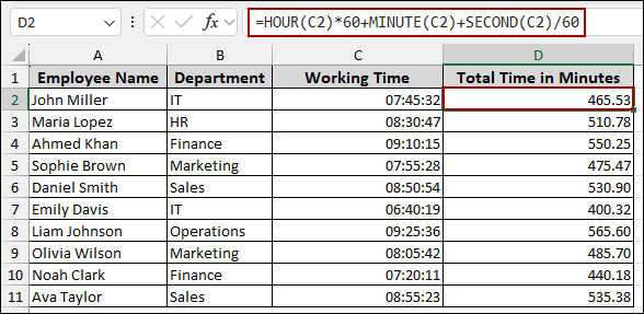 Combining HOUR, MINUTE, and SECOND Functions