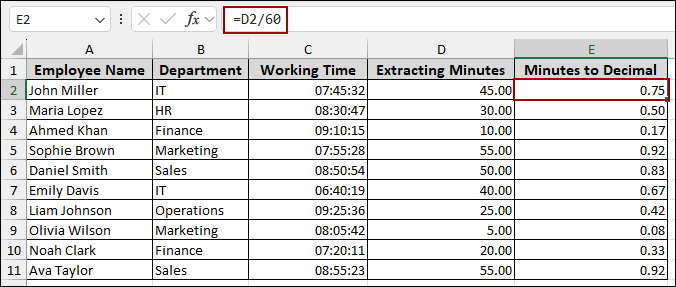 Using MINUTE Function