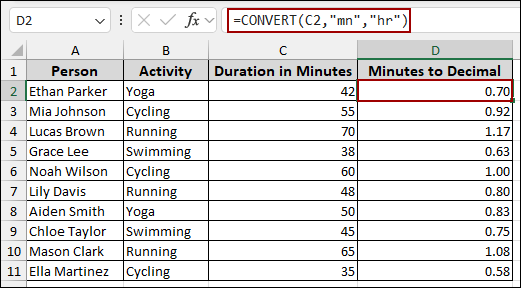 Applying CONVERT Function to Show the Decimal Hours