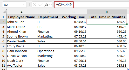 Multiplying Total Time by 1440 to Get Minutes with Decimal Values