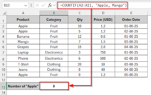 Using OR logic: SUM of COUNTIFs