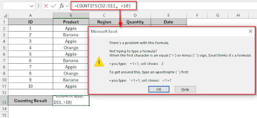 Incorrect Criteria Format