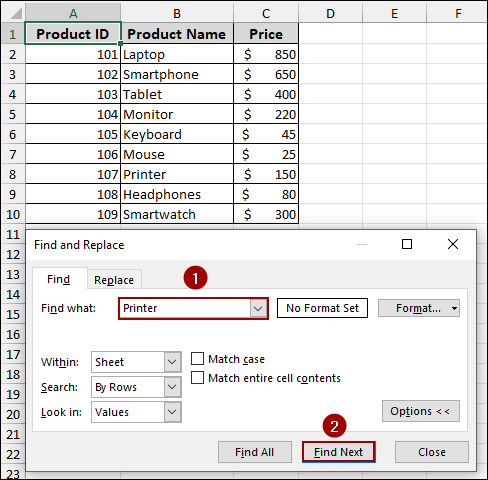 Finding Doesn’t Work in Multiple Cell Selection