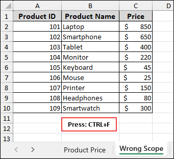 Searching Limited to Wrong Scope (Sheet vs Workbook)