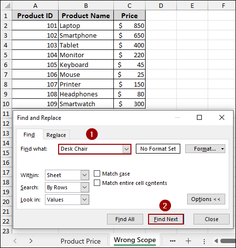 Searching Limited to Wrong Scope (Sheet vs Workbook)