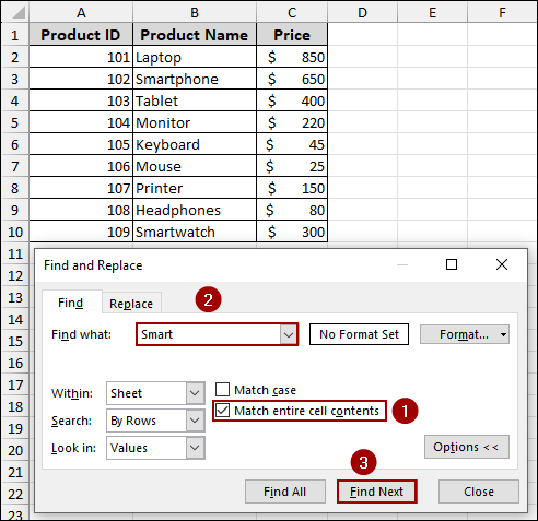 Matching Fails When ‘Match Entire Cell Contents’ Is Enabled