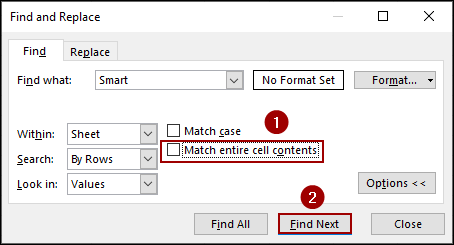 Matching Fails When ‘Match Entire Cell Contents’ Is Enabled