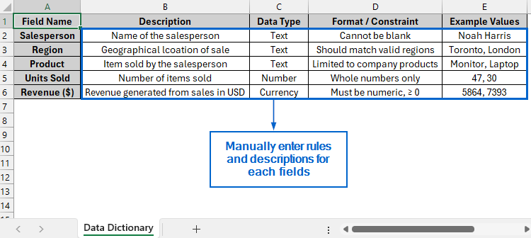 Step-by-Step Guide for Creating a Data Dictionary in Excel 