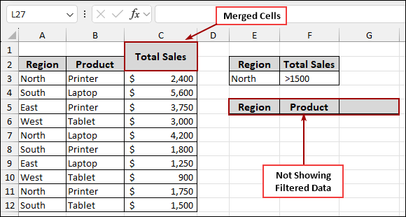 Advanced Filter Not Working Because of Merged Cells