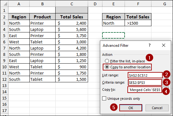 Advanced Filter Not Working Because of Merged Cells