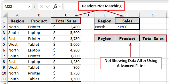 Advanced Filter Will Not Work with Mismatched Headers