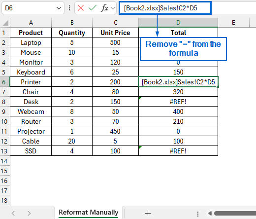 Manually Reformat Cells to Break Links