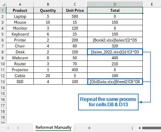 Manually Reformat Cells to Break Links