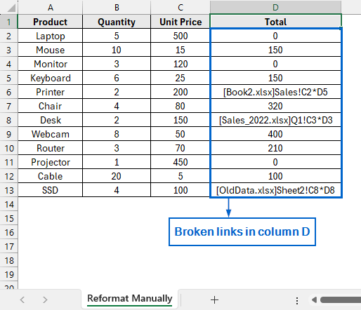 Manually Reformat Cells to Break Links