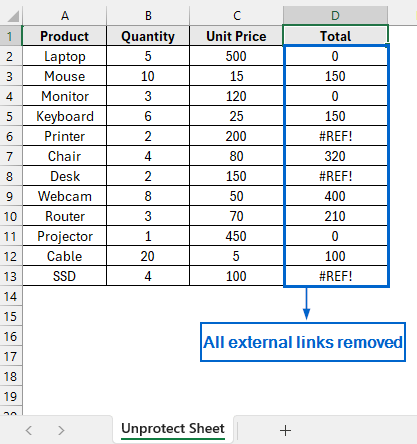 Unprotect Sheet to Break Links