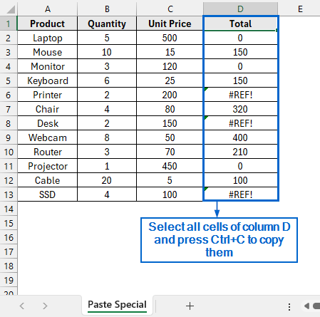 Use Paste Special to Convert Formulas to Values