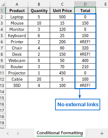 Use Conditional Formatting Rules to Delete External Links