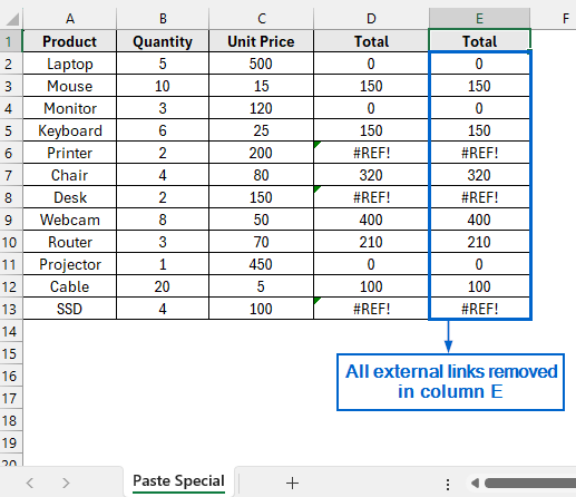Use Paste Special to Convert Formulas to Values