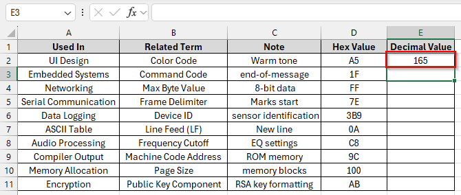 Using Excel’s HEX2DEC Function