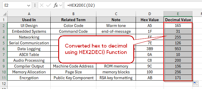 Using Excel’s HEX2DEC Function