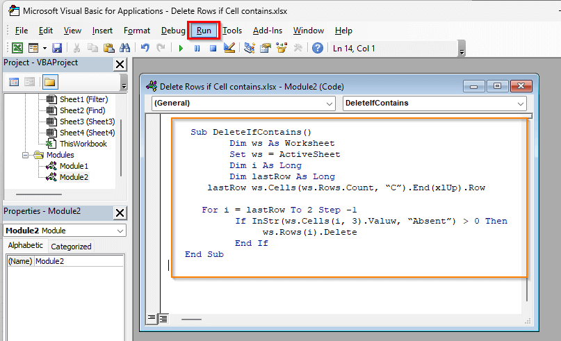 Run a VBA Code to Delete Rows Automatically Based on Specific Cell Content
