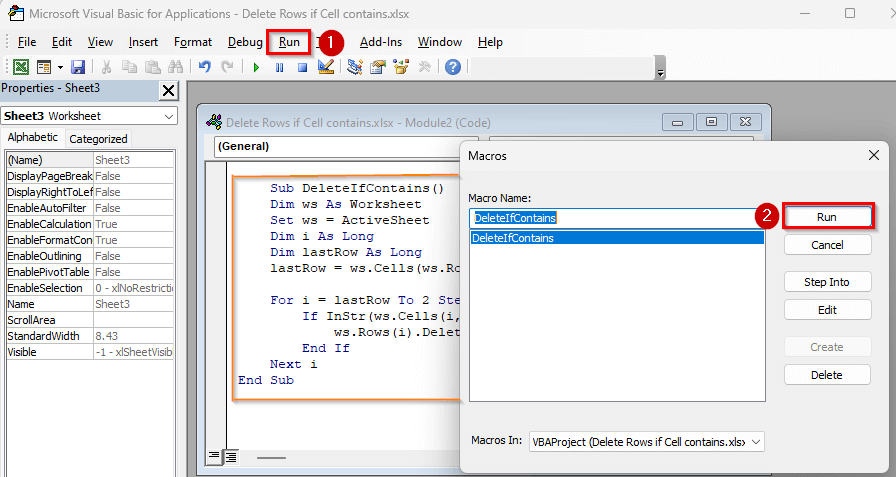 Run a VBA Code to Delete Rows Automatically Based on Specific Cell Content